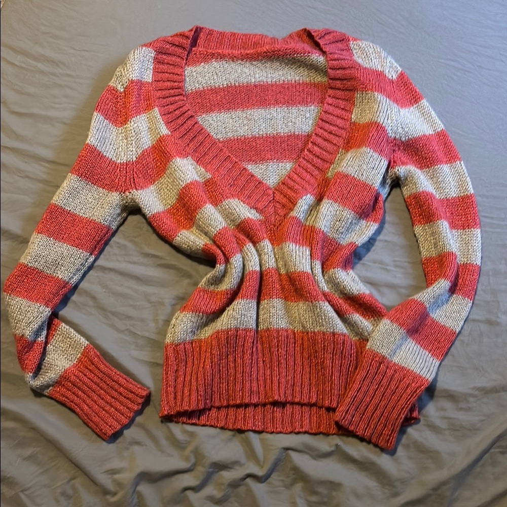Striped Vintage Red and Gray Women's Sweater